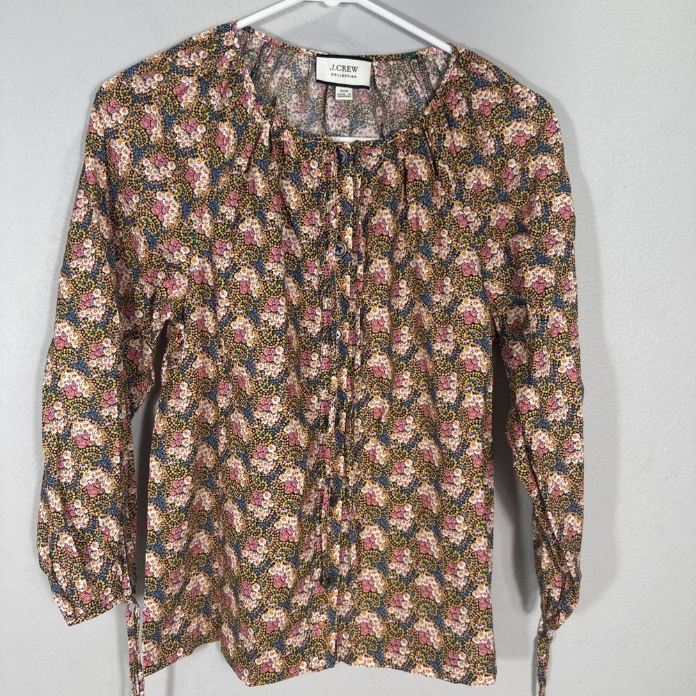 J Crew Collection Womens Size XXS Floral Print Button Down Blouse Long Sleeve
